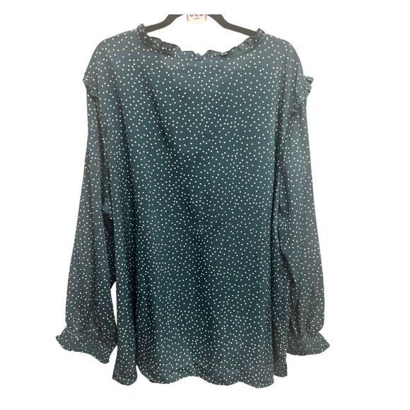 Bloomchic Polka Dot Long Sleeve Blouse Green - Picture 3 of 5